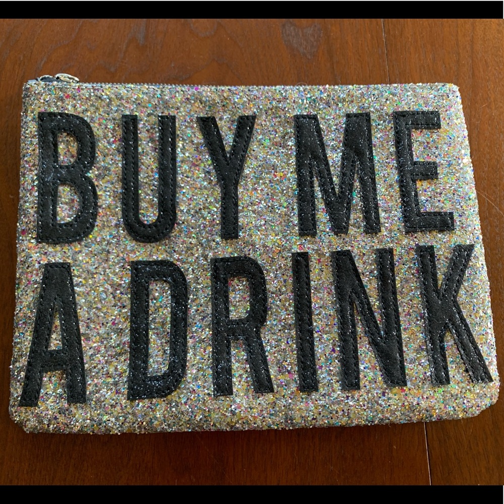 Express Evening Clutch “Buy Me A Drink” NWOT never used, glittered, multi-color